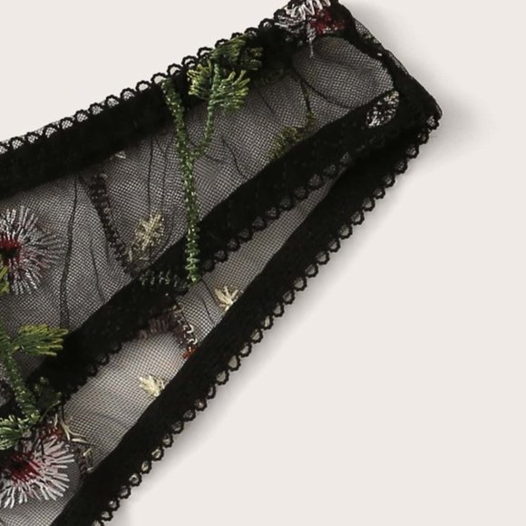 Floral Embroidery Mesh Underwire Lingerie Set - Picture 3 of 7